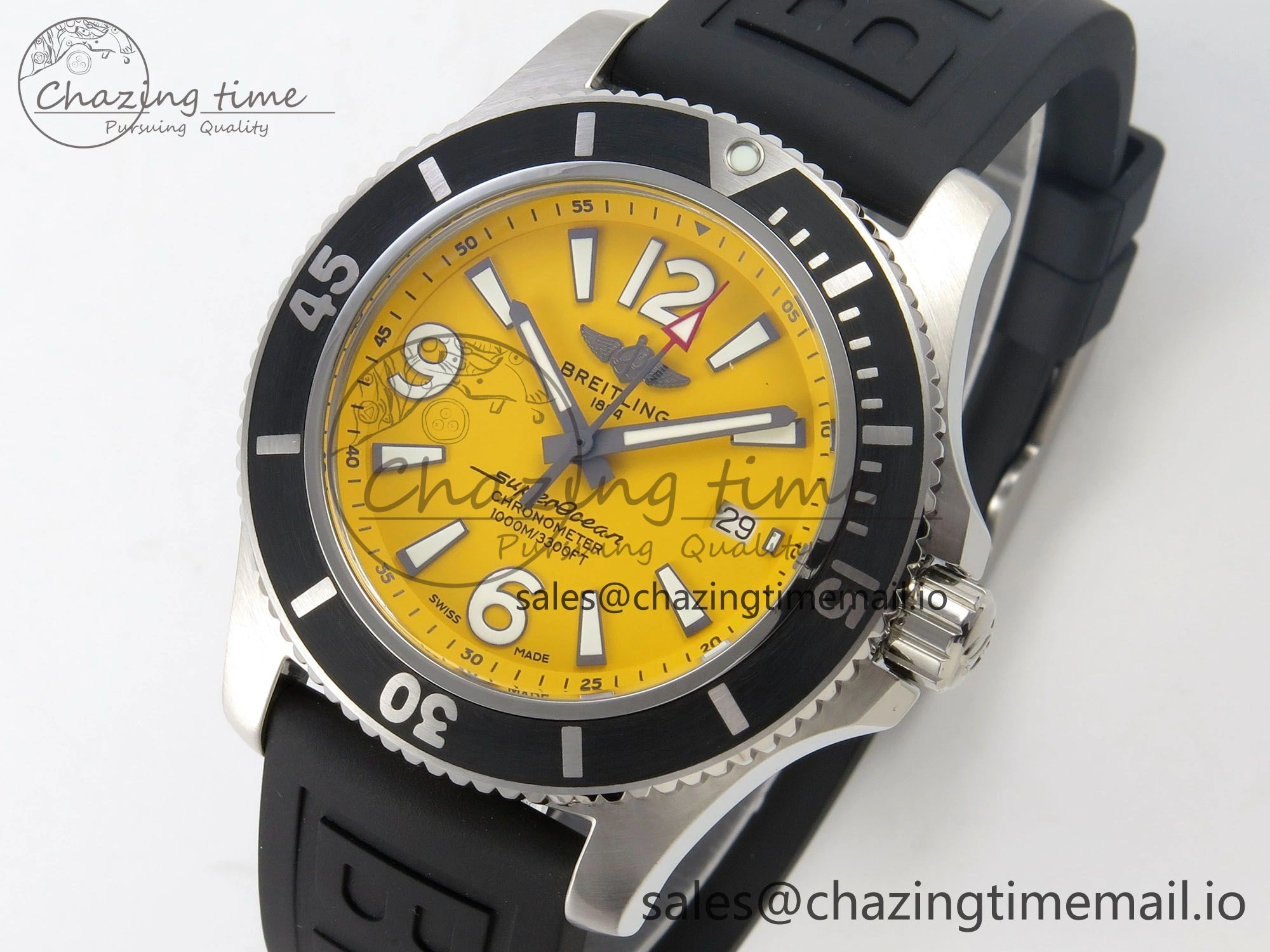 Superocean 46mm SS TF 1:1 Best Edition Yellow Dial Black Bezel on Black Rubber Strap A2824 V2