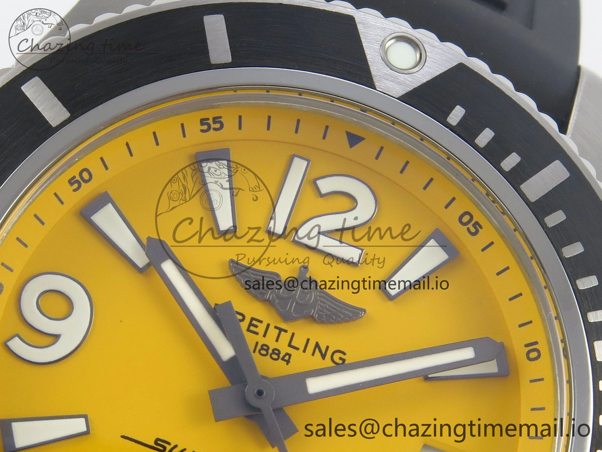 Superocean 46mm SS TF 1:1 Best Edition Yellow Dial Black Bezel on Black Rubber Strap A2824 V2
