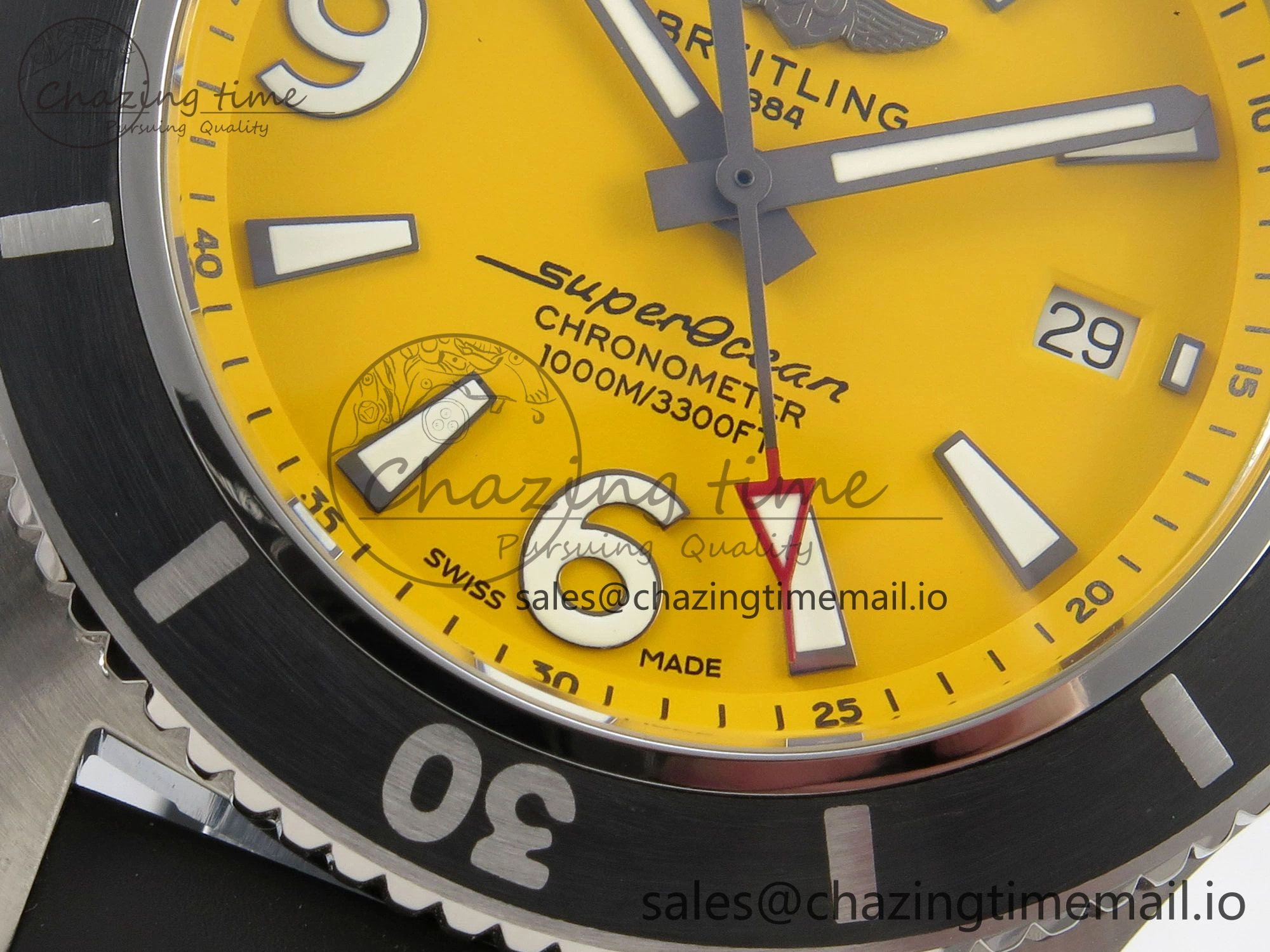 Superocean 46mm SS TF 1:1 Best Edition Yellow Dial Black Bezel on Black Rubber Strap A2824 V2