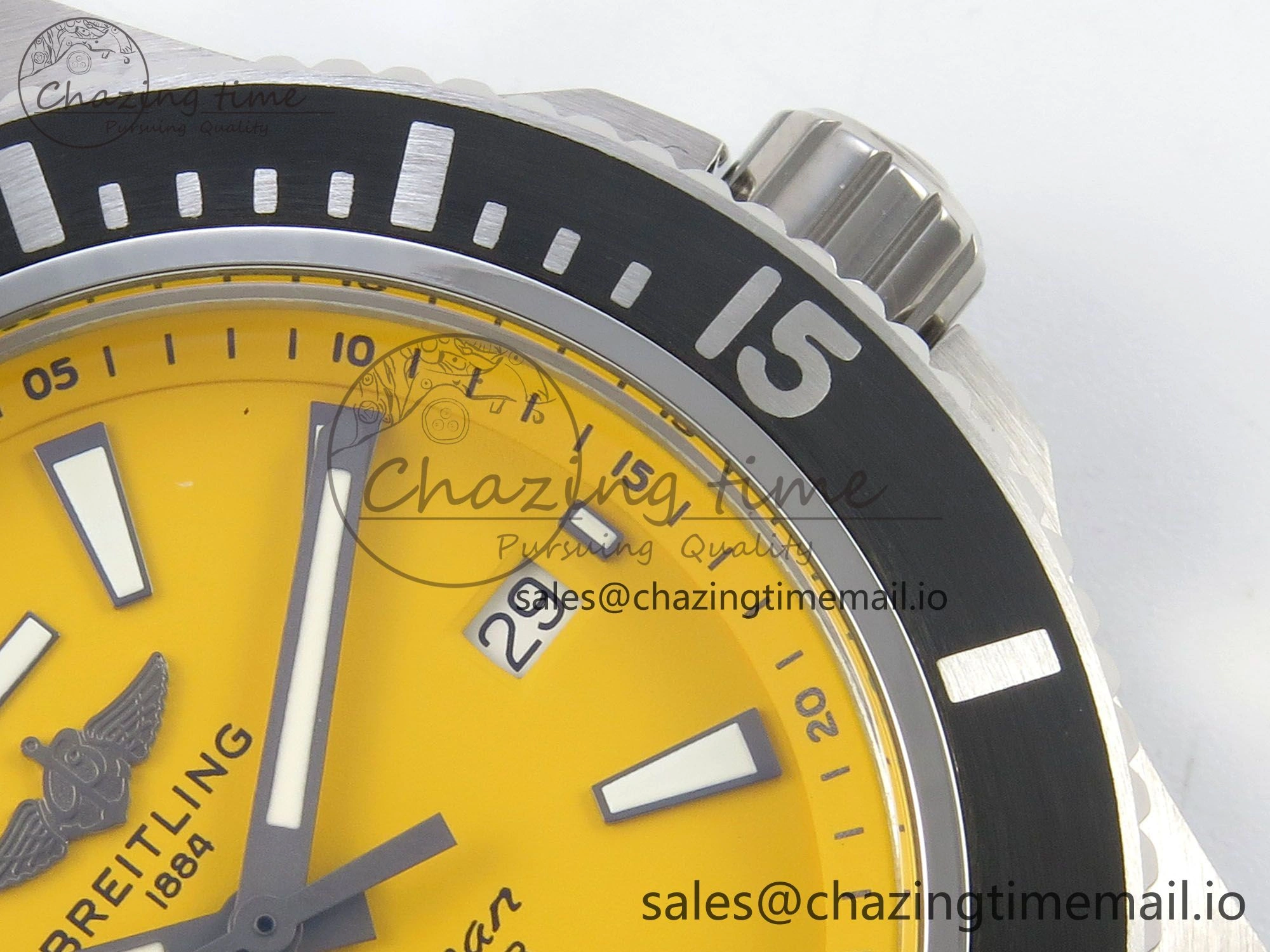 Superocean 46mm SS TF 1:1 Best Edition Yellow Dial Black Bezel on Black Rubber Strap A2824 V2