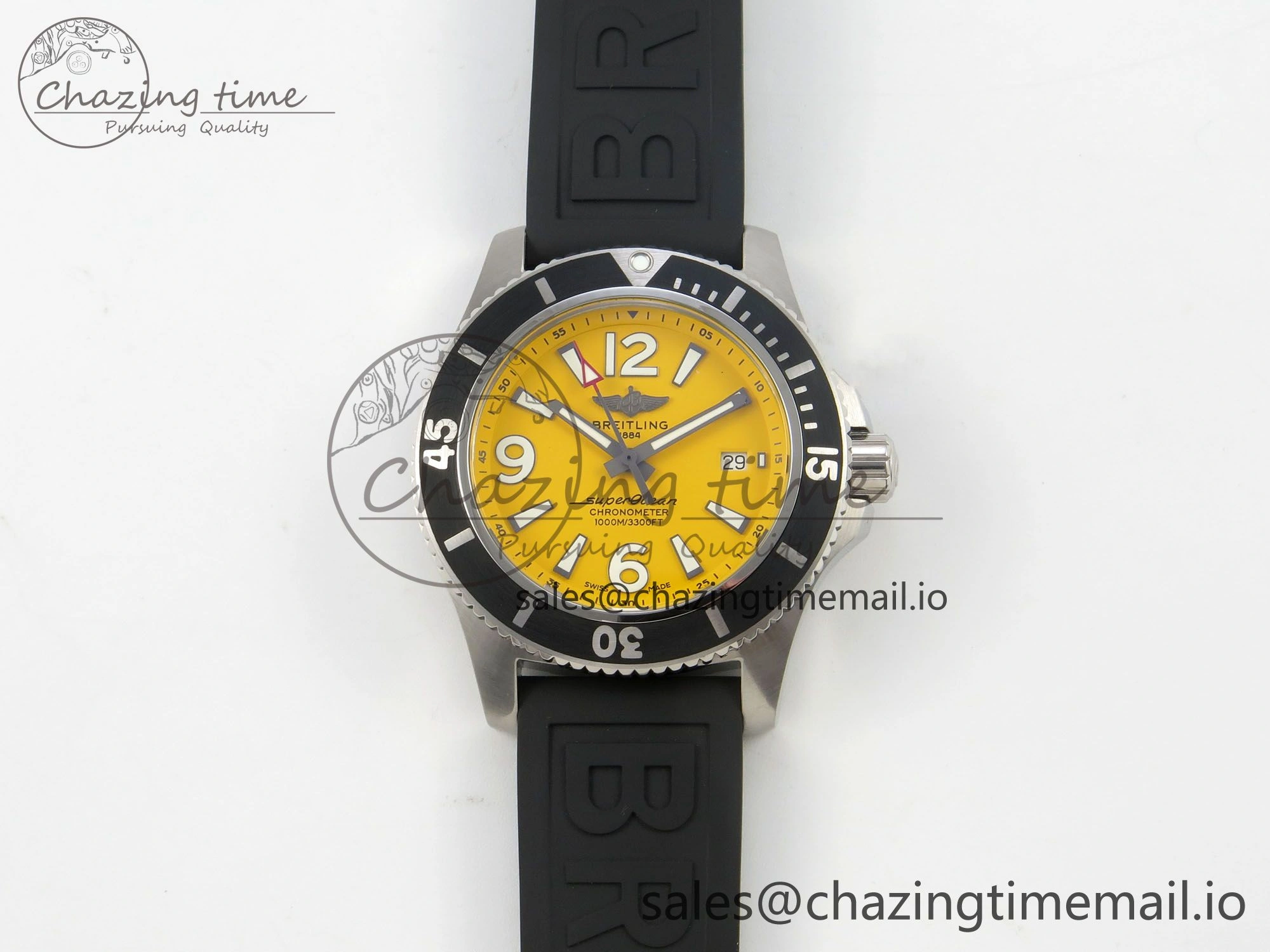 Superocean 46mm SS TF 1:1 Best Edition Yellow Dial Black Bezel on Black Rubber Strap A2824 V2