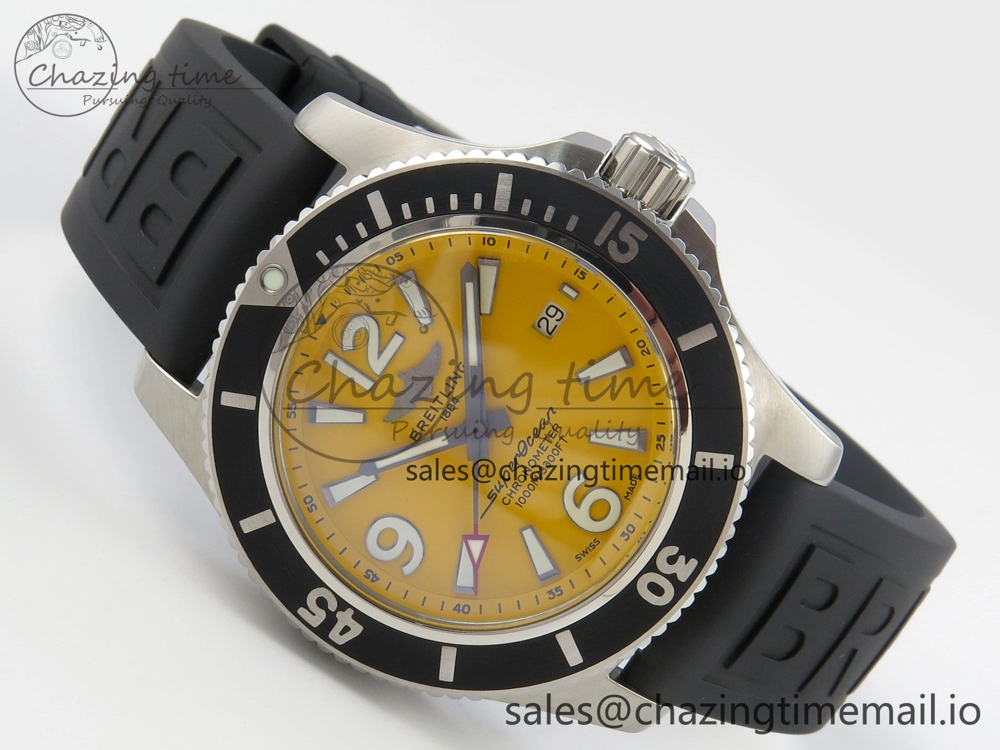 Superocean 46mm SS TF 1:1 Best Edition Yellow Dial Black Bezel on Black Rubber Strap A2824 V2