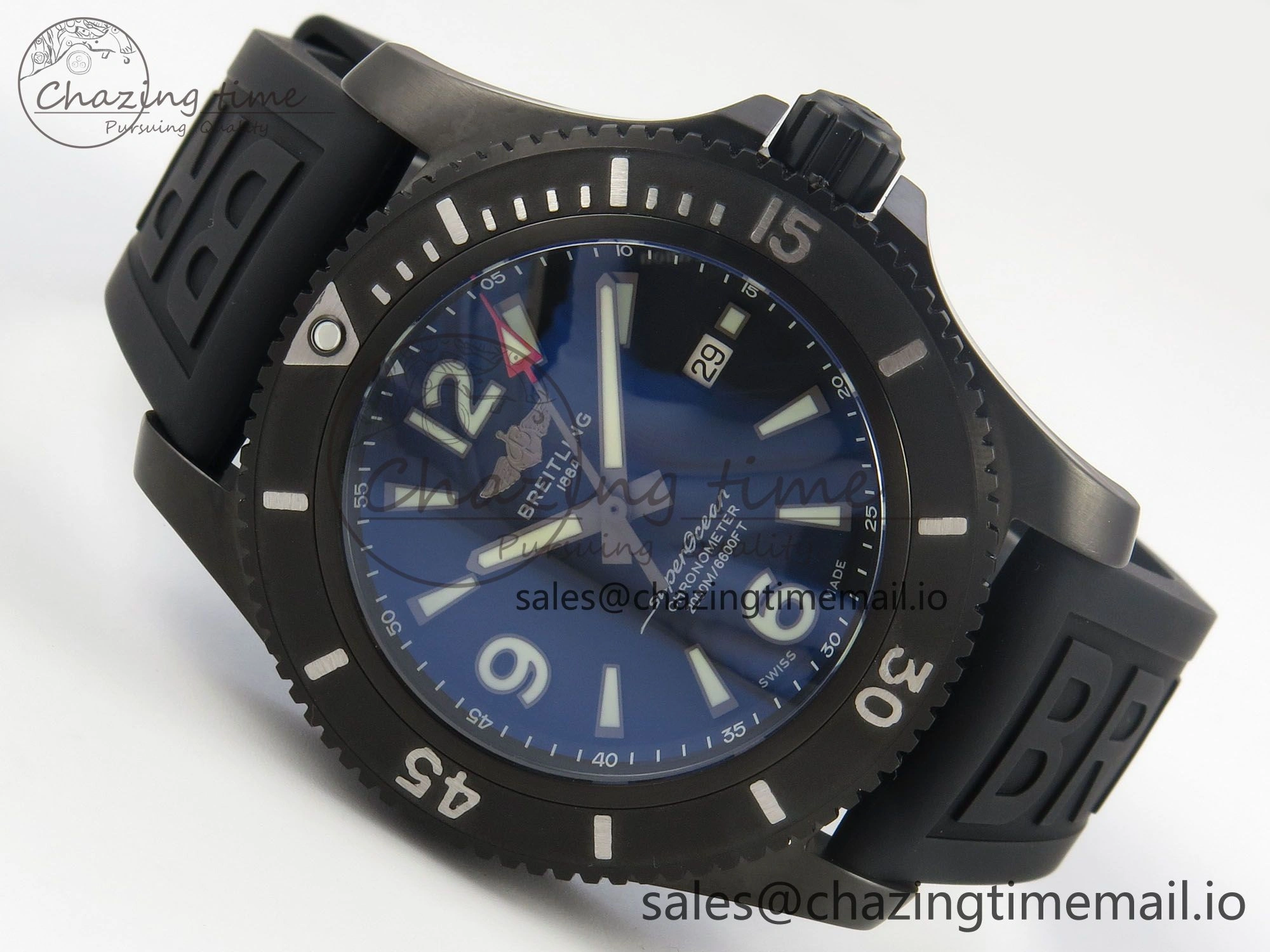 Superocean 46mm TF 1:1 Best Edition Black Dial Black Bezel on Black Rubber Strap A2824 V2