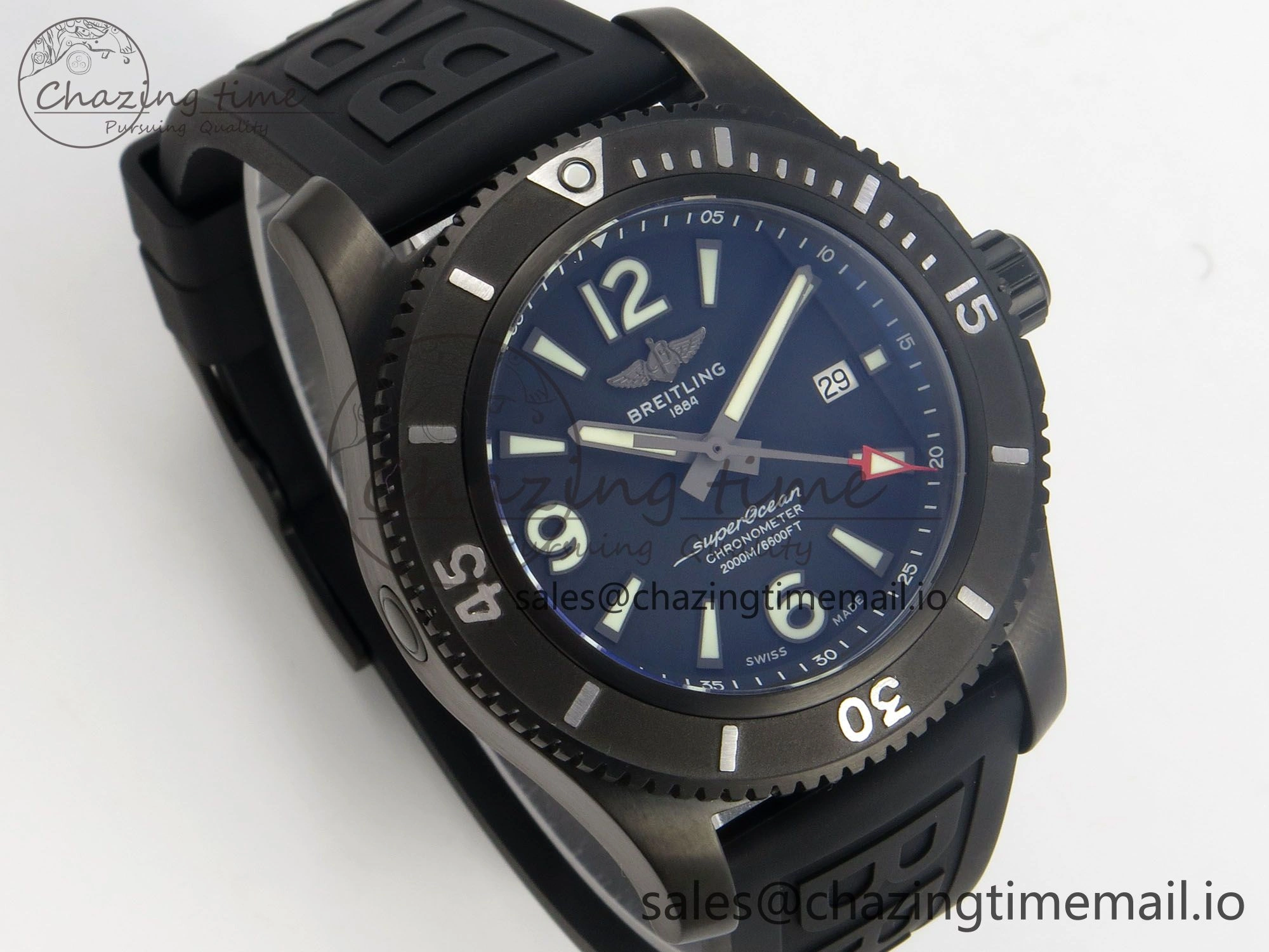 Superocean 46mm TF 1:1 Best Edition Black Dial Black Bezel on Black Rubber Strap A2824 V2