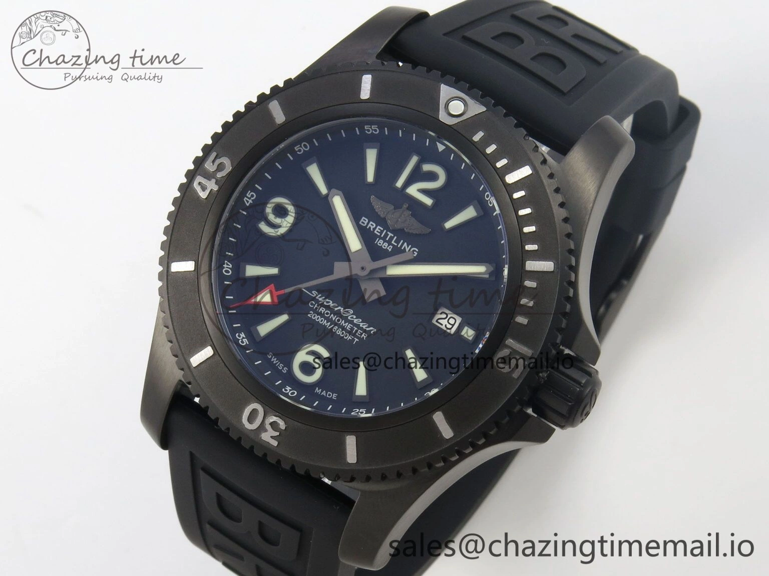 Superocean 46mm TF 1:1 Best Edition Black Dial Black Bezel on Black Rubber Strap A2824 V2