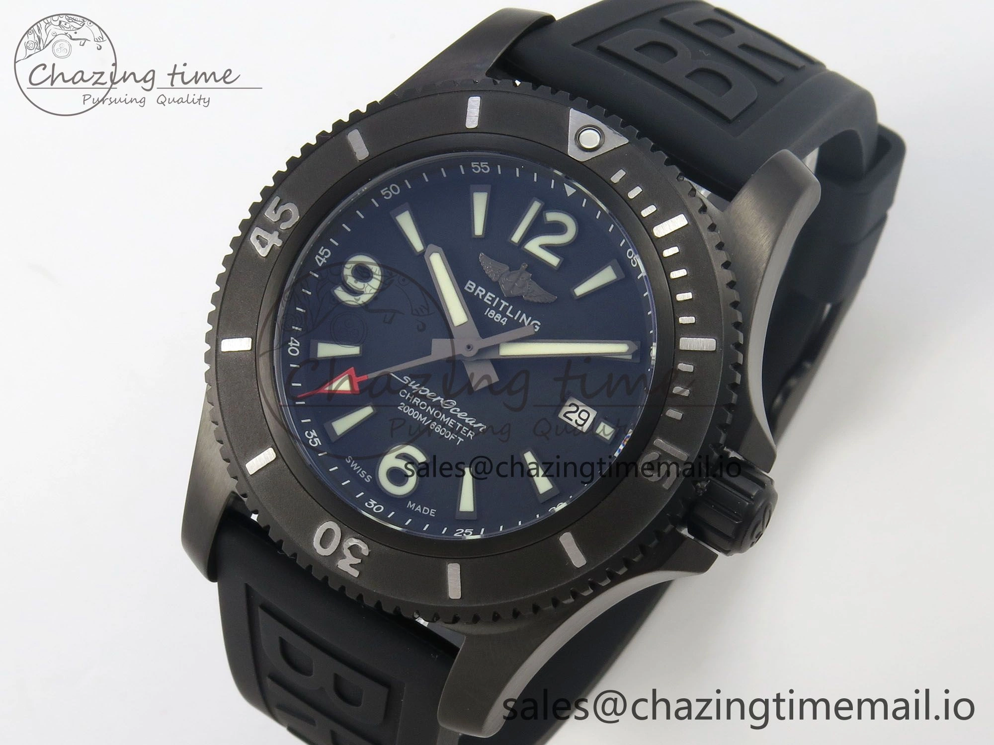 Superocean 46mm TF 1:1 Best Edition Black Dial Black Bezel on Black Rubber Strap A2824 V2