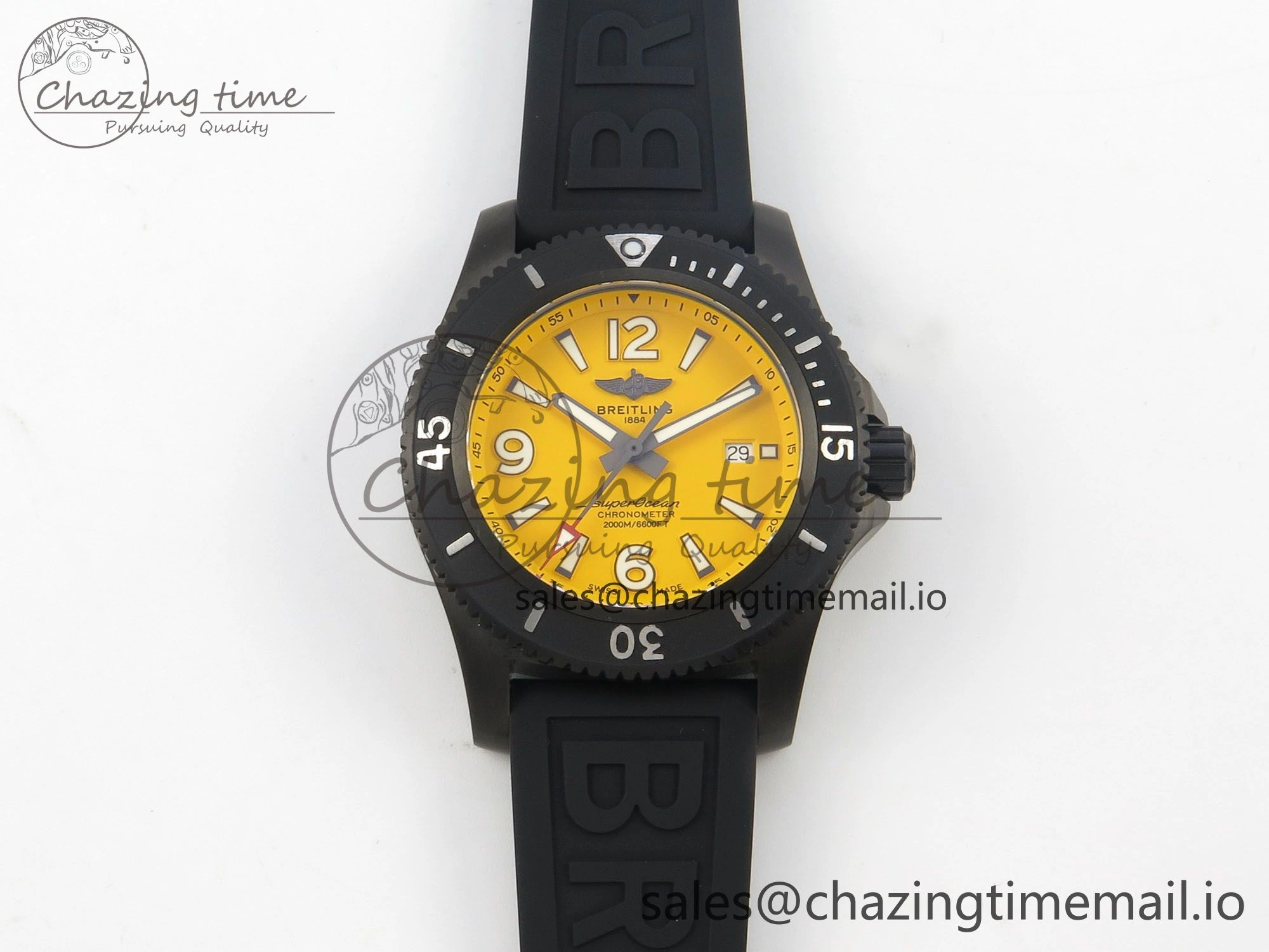 Superocean 46mm TF 1:1 Best Edition Yellow Dial Black Bezel on Black Rubber Strap A2824 V2