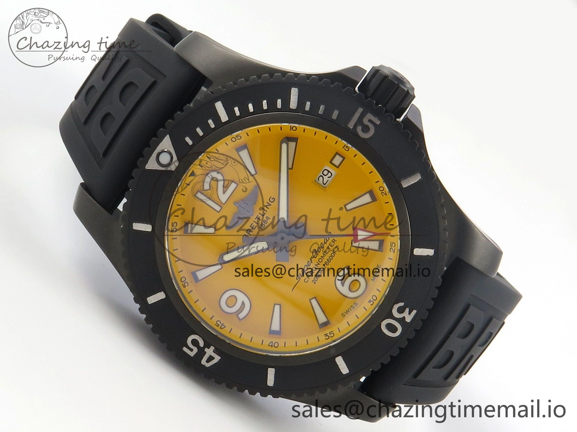 Superocean 46mm TF 1:1 Best Edition Yellow Dial Black Bezel on Black Rubber Strap A2824 V2