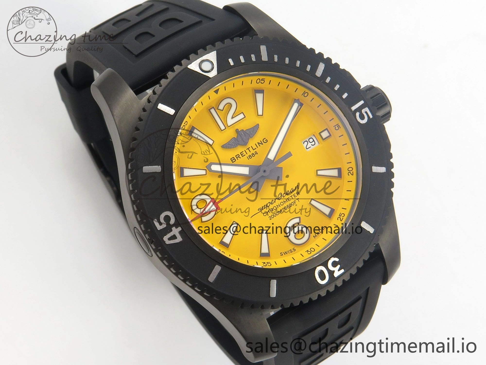 Superocean 46mm TF 1:1 Best Edition Yellow Dial Black Bezel on Black Rubber Strap A2824 V2