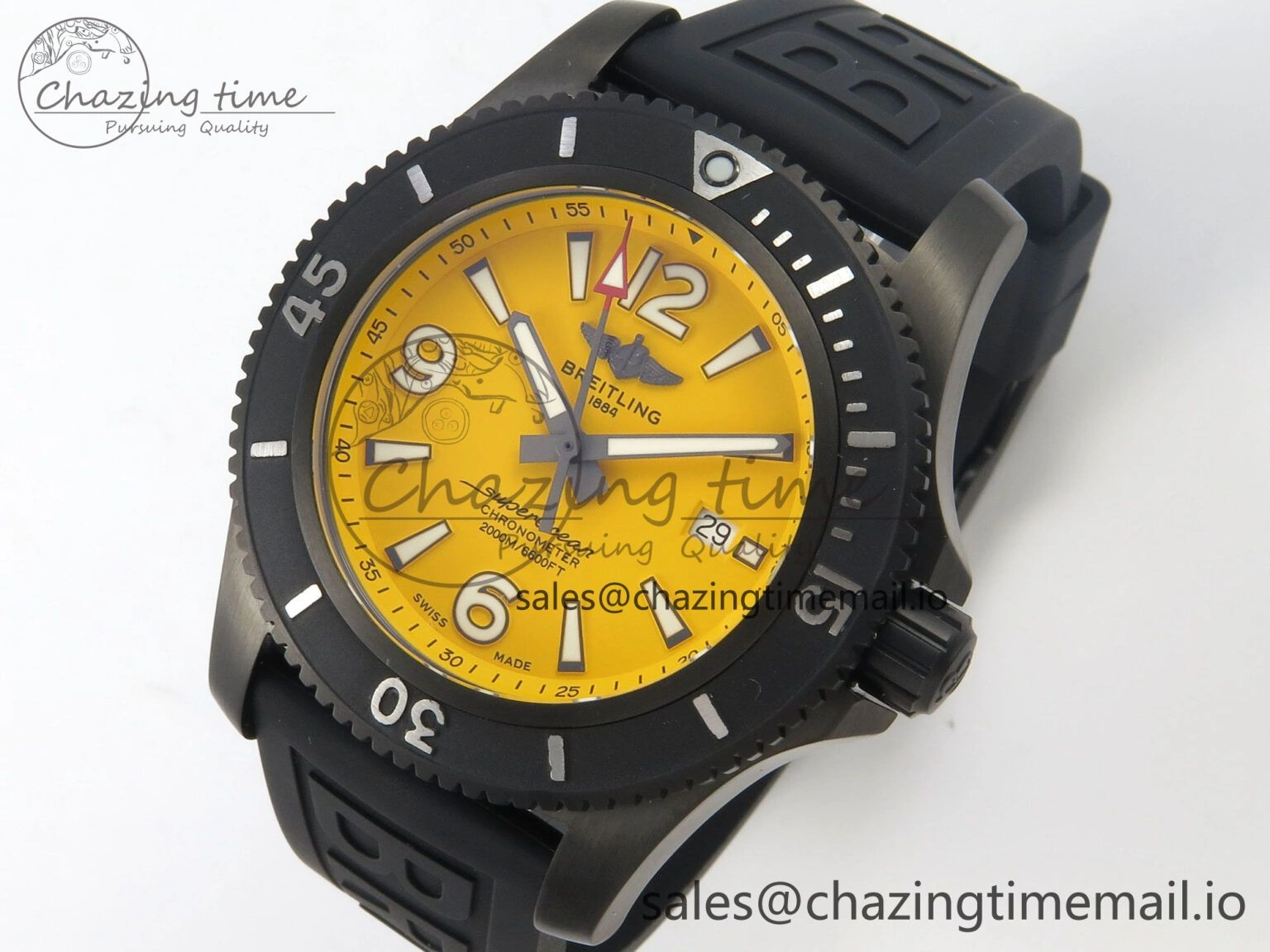 Superocean 46mm TF 1:1 Best Edition Yellow Dial Black Bezel on Black Rubber Strap A2824 V2