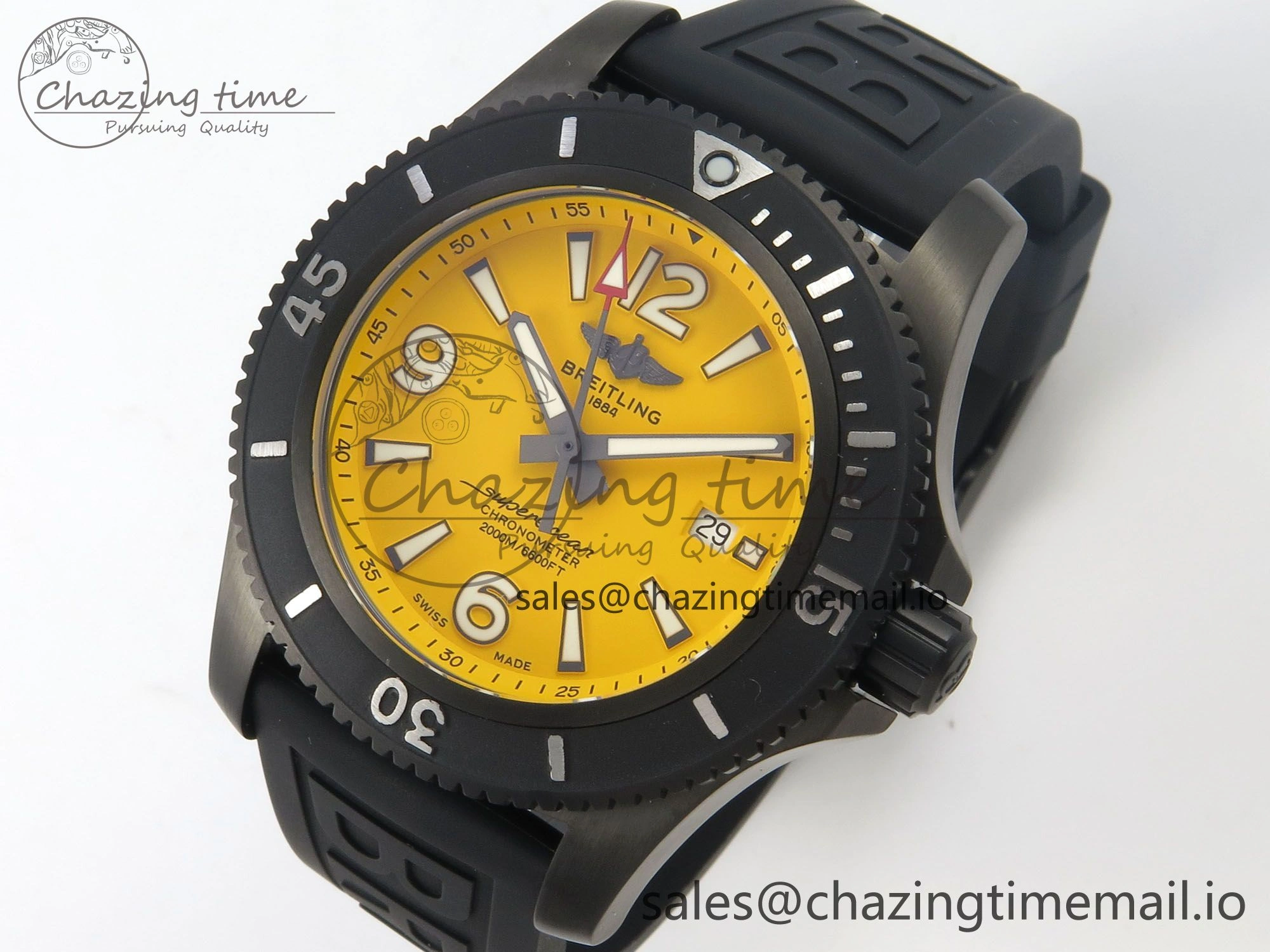 Superocean 46mm TF 1:1 Best Edition Yellow Dial Black Bezel on Black Rubber Strap A2824 V2