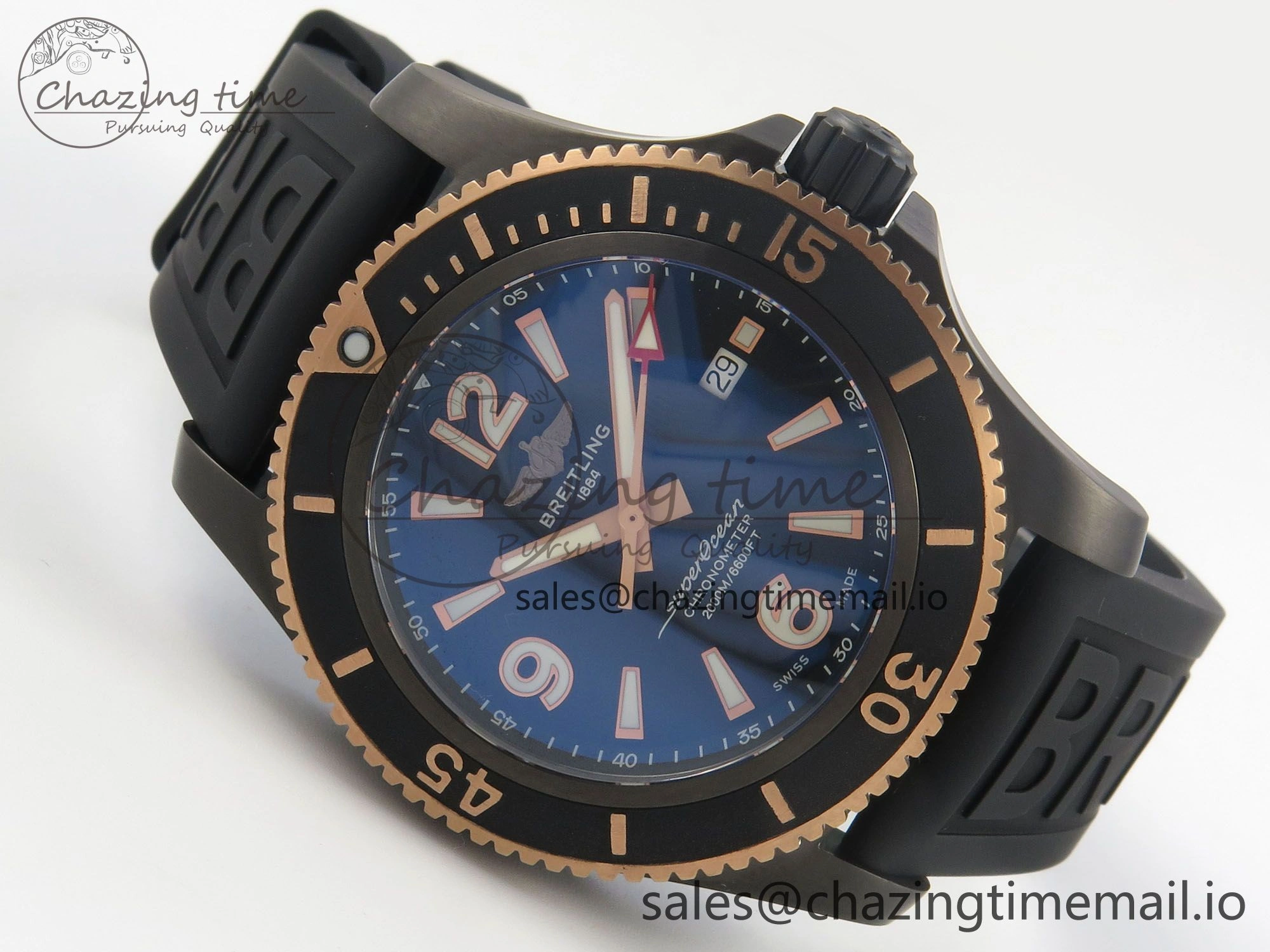 Superocean 46mm TF RG 1:1 Best Edition Black RG Dial Black Bezel on Black Rubber Strap A2824 V2