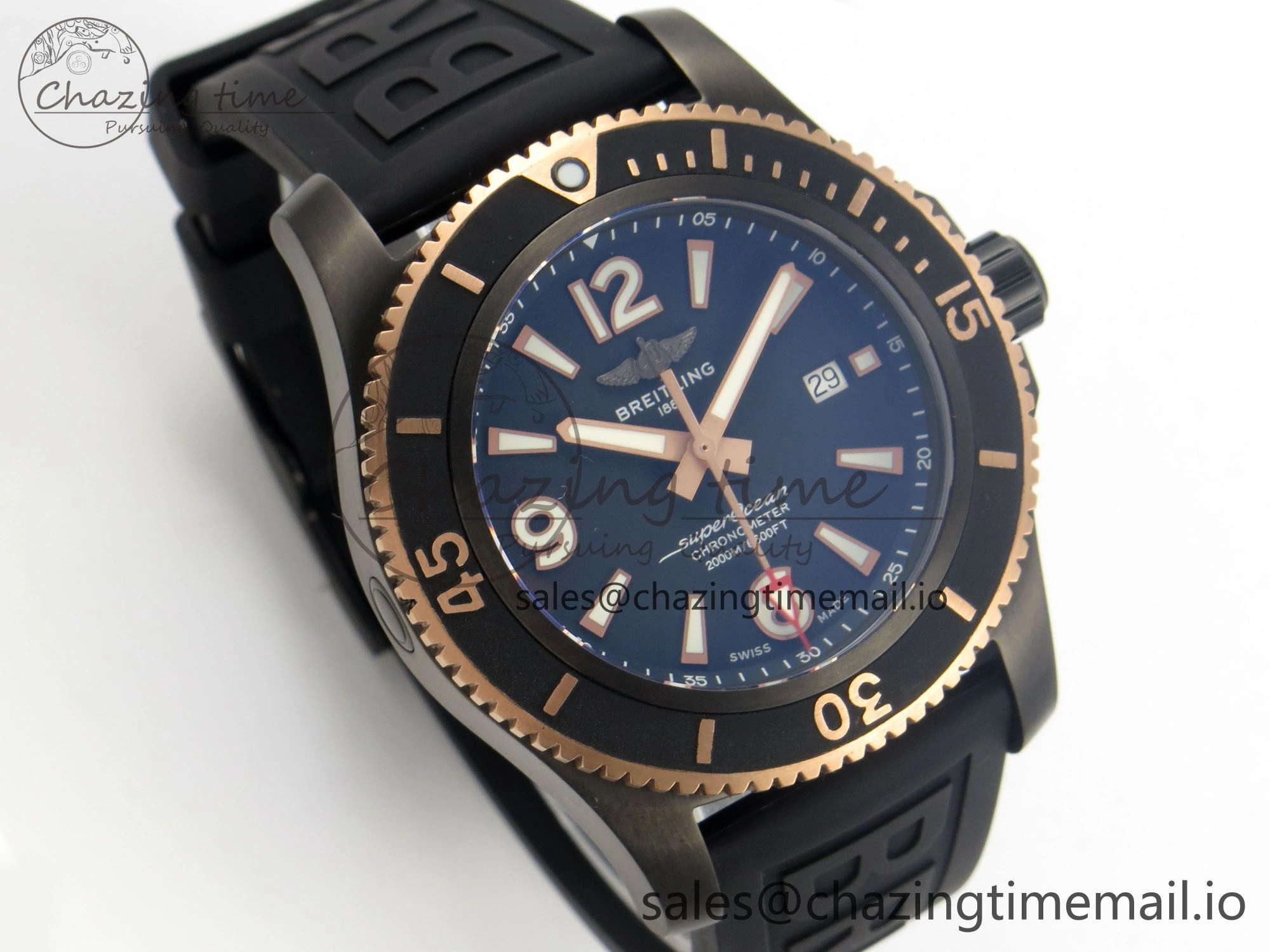 Superocean 46mm TF RG 1:1 Best Edition Black RG Dial Black Bezel on Black Rubber Strap A2824 V2