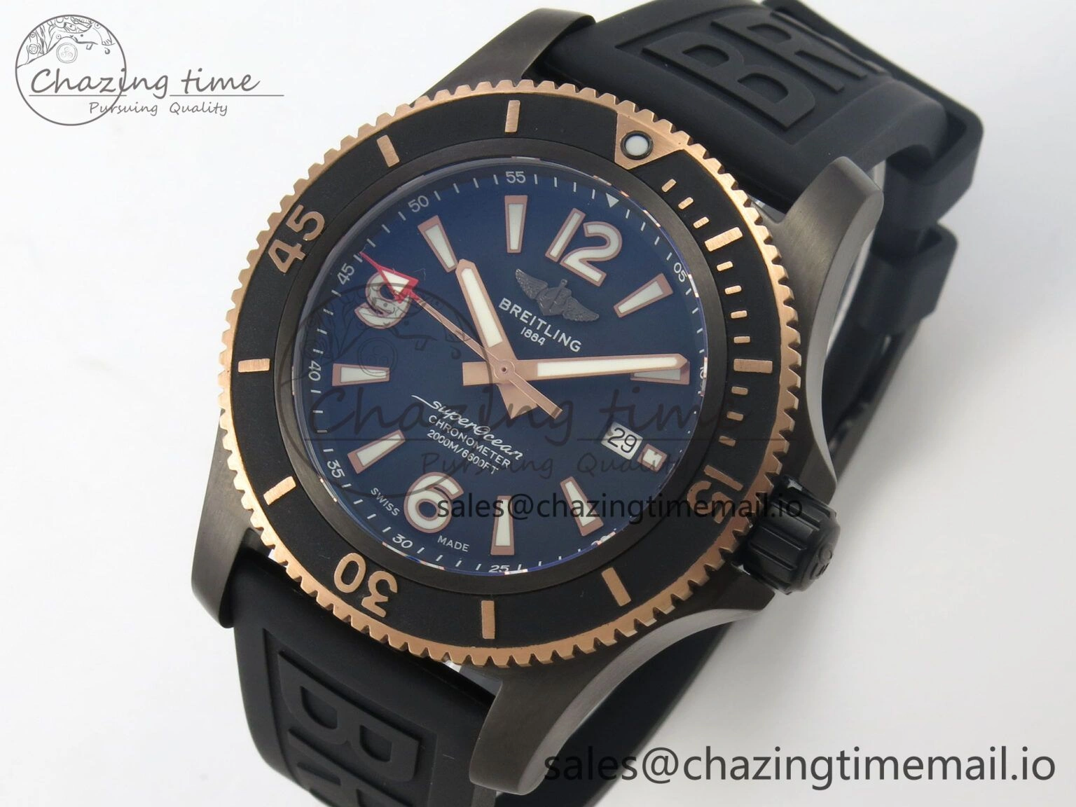 Superocean 46mm TF RG 1:1 Best Edition Black RG Dial Black Bezel on Black Rubber Strap A2824 V2