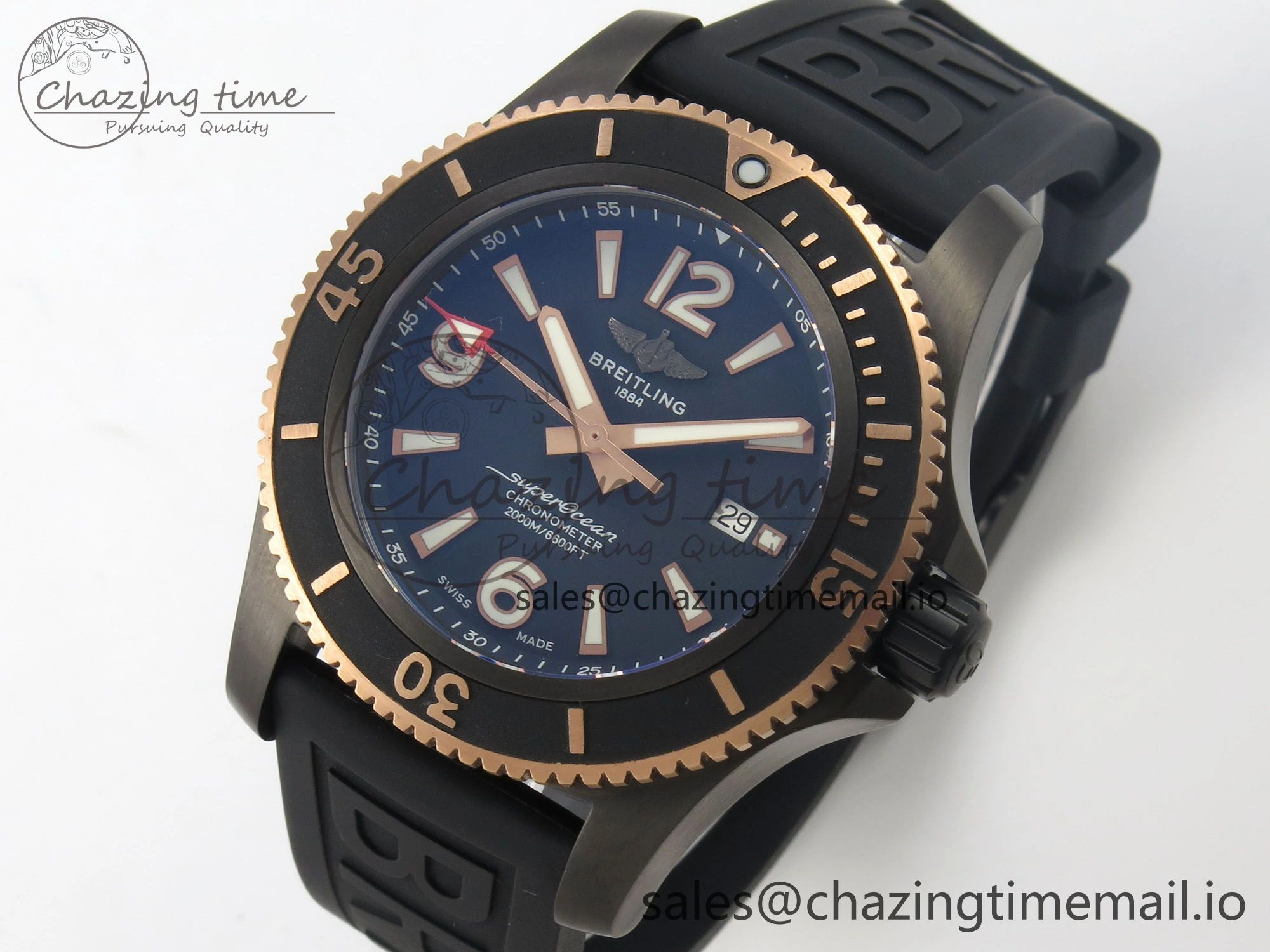 Superocean 46mm TF RG 1:1 Best Edition Black RG Dial Black Bezel on Black Rubber Strap A2824 V2