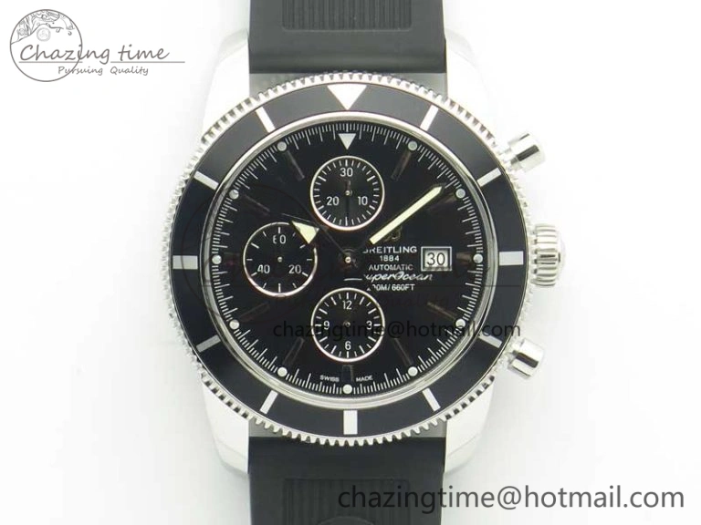 Superocean Heritage ii Chrono 46 SS OMF 1:1 Best Edition Black Bezel Black Dial on Black Rubber Strap A7750