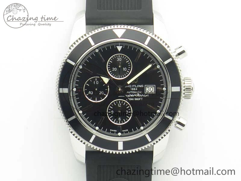 Superocean Heritage ii Chrono 46 SS OMF 1:1 Best Edition Black Bezel Black Dial on Black Rubber Strap A7750