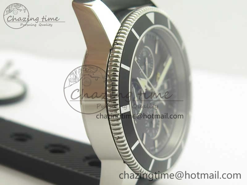 Superocean Heritage ii Chrono 46 SS OMF 1:1 Best Edition Black Bezel Black Dial on Black Rubber Strap A7750