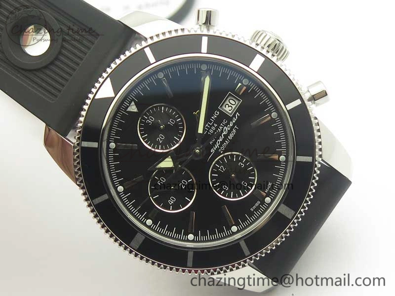 Superocean Heritage ii Chrono 46 SS OMF 1:1 Best Edition Black Bezel Black Dial on Black Rubber Strap A7750