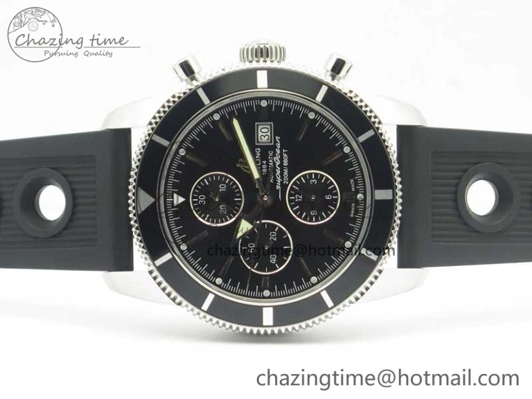 Superocean Heritage ii Chrono 46 SS OMF 1:1 Best Edition Black Bezel Black Dial on Black Rubber Strap A7750