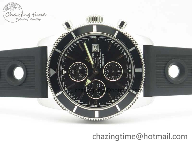Superocean Heritage ii Chrono 46 SS OMF 1:1 Best Edition Black Bezel Black Dial on Black Rubber Strap A7750