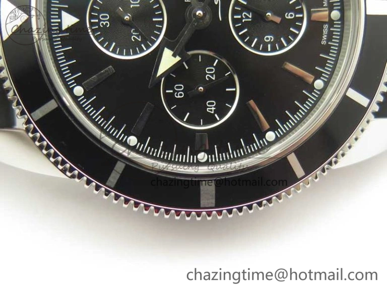Superocean Heritage ii Chrono 46 SS OMF 1:1 Best Edition Black Bezel Black Dial on Black Rubber Strap A7750
