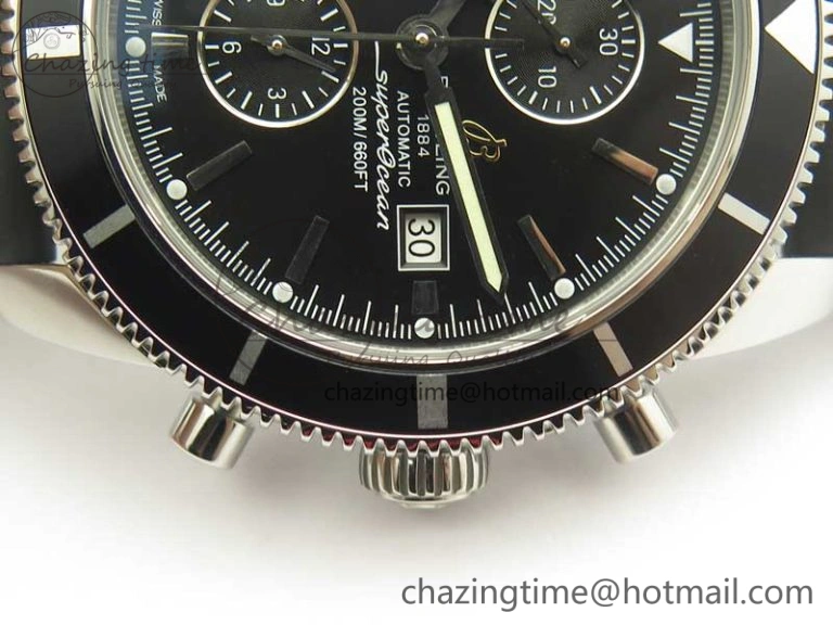 Superocean Heritage ii Chrono 46 SS OMF 1:1 Best Edition Black Bezel Black Dial on Black Rubber Strap A7750