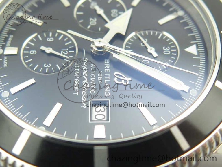 Superocean Heritage ii Chrono 46 SS OMF 1:1 Best Edition Black Bezel Black Dial on Black Rubber Strap A7750