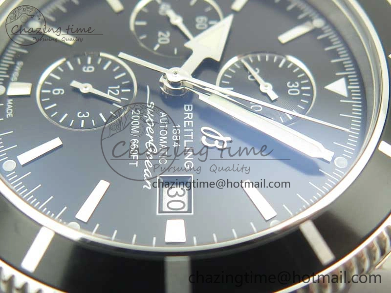 Superocean Heritage ii Chrono 46 SS OMF 1:1 Best Edition Black Bezel Black Dial on Black Rubber Strap A7750
