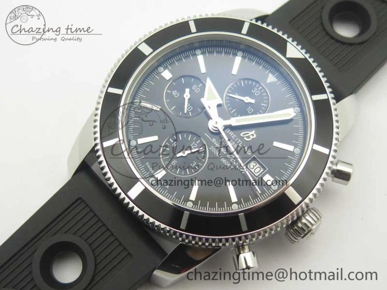 Superocean Heritage ii Chrono 46 SS OMF 1:1 Best Edition Black Bezel Black Dial on Black Rubber Strap A7750