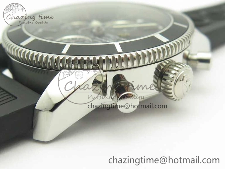 Superocean Heritage ii Chrono 46 SS OMF 1:1 Best Edition Black Bezel Black Dial on Black Rubber Strap A7750