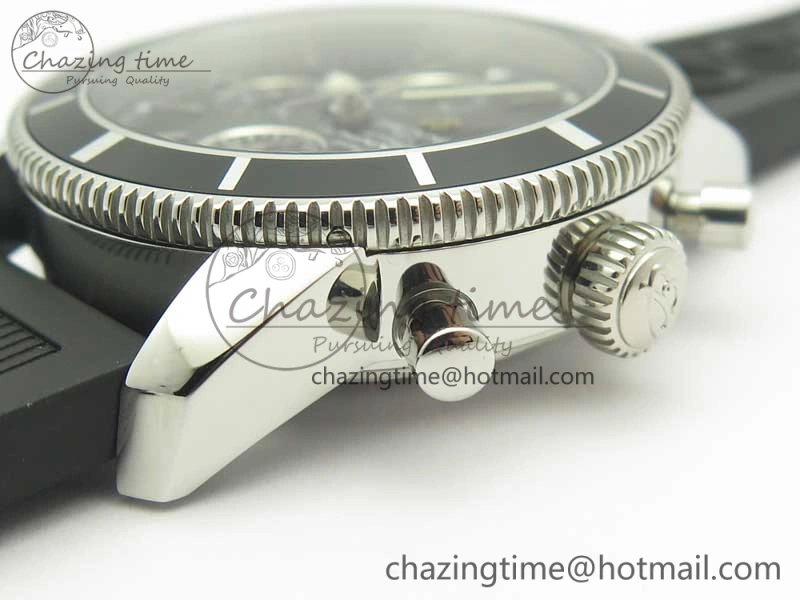 Superocean Heritage ii Chrono 46 SS OMF 1:1 Best Edition Black Bezel Black Dial on Black Rubber Strap A7750