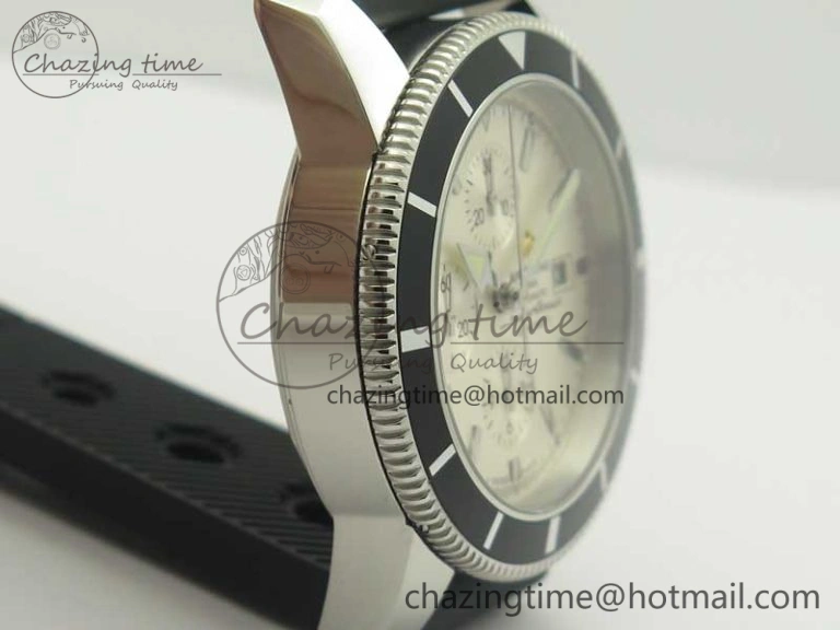 Superocean Heritage ii Chrono 46 SS OMF 1:1 Best Edition Black Bezel White Dial on Black Rubber Strap A7750