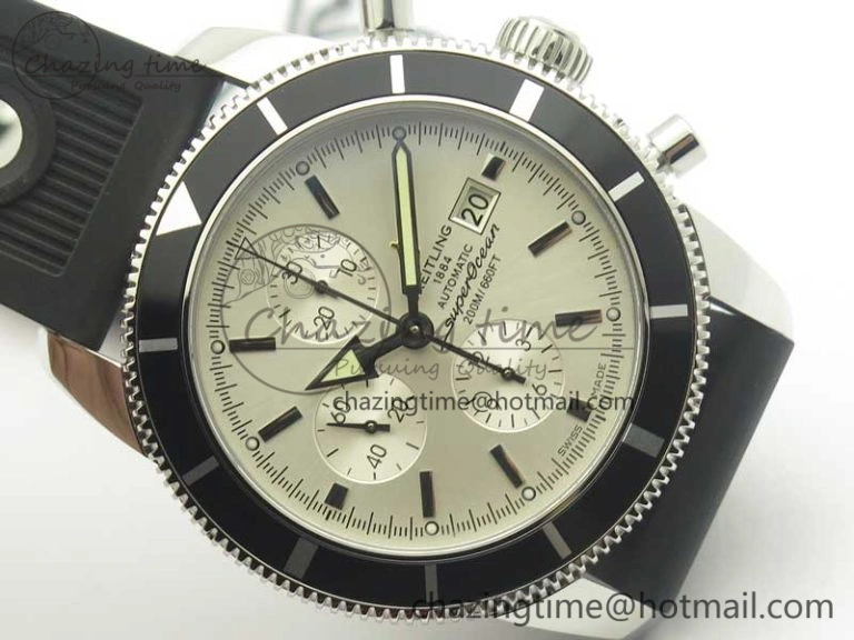 Superocean Heritage ii Chrono 46 SS OMF 1:1 Best Edition Black Bezel White Dial on Black Rubber Strap A7750