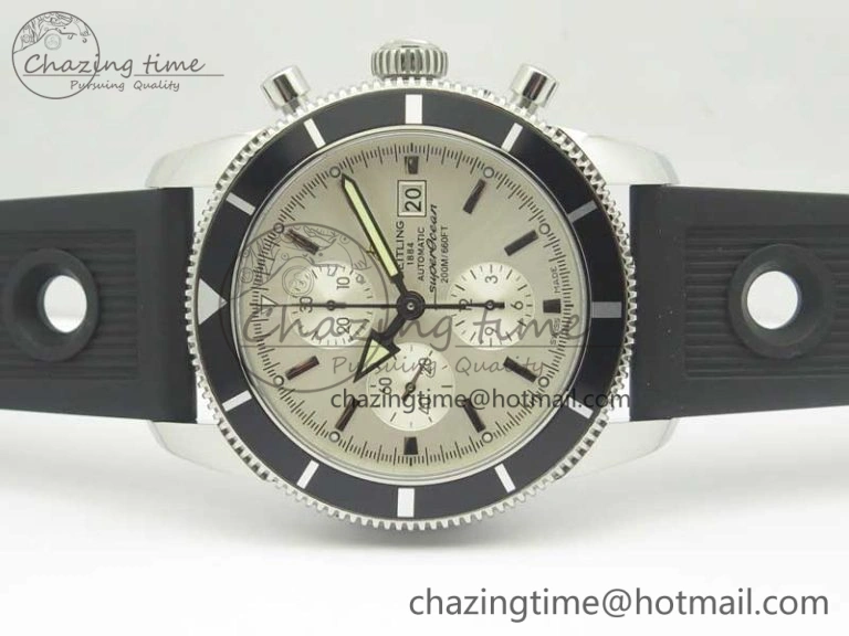 Superocean Heritage ii Chrono 46 SS OMF 1:1 Best Edition Black Bezel White Dial on Black Rubber Strap A7750