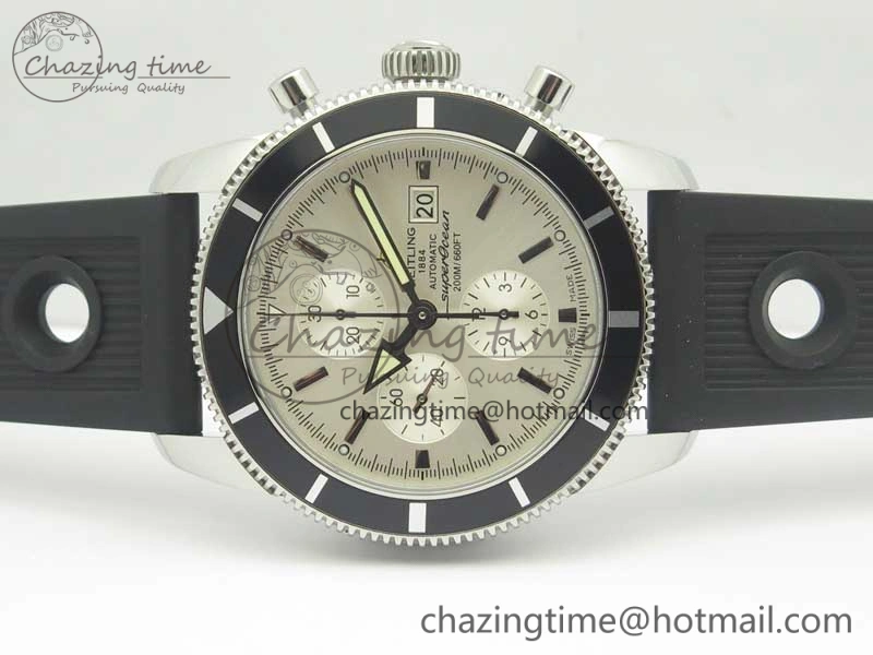 Superocean Heritage ii Chrono 46 SS OMF 1:1 Best Edition Black Bezel White Dial on Black Rubber Strap A7750