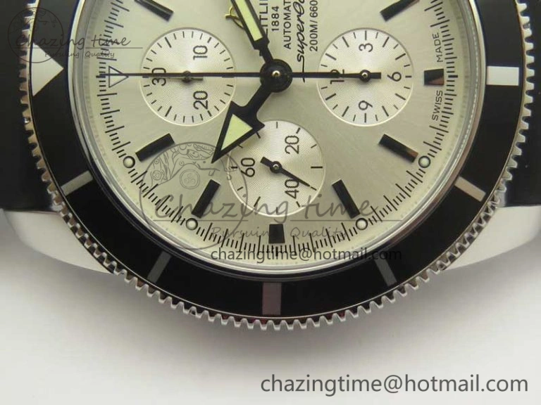 Superocean Heritage ii Chrono 46 SS OMF 1:1 Best Edition Black Bezel White Dial on Black Rubber Strap A7750