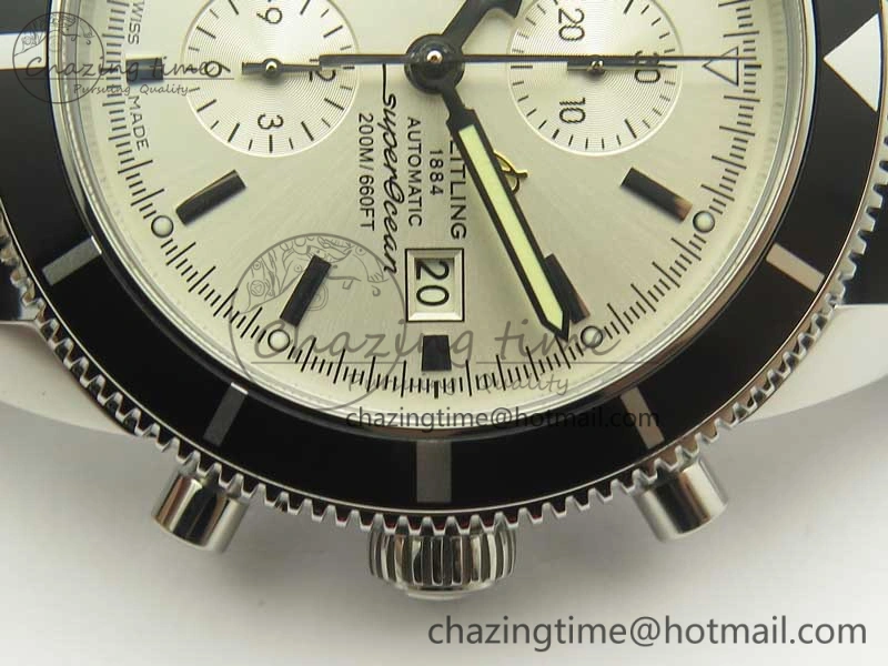 Superocean Heritage ii Chrono 46 SS OMF 1:1 Best Edition Black Bezel White Dial on Black Rubber Strap A7750