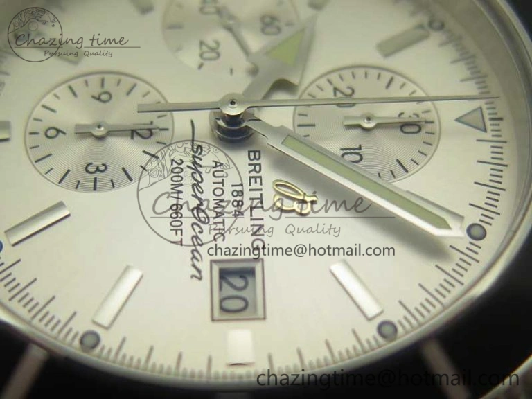 Superocean Heritage ii Chrono 46 SS OMF 1:1 Best Edition Black Bezel White Dial on Black Rubber Strap A7750