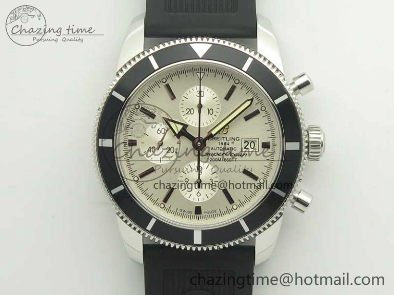 Superocean Heritage ii Chrono 46 SS OMF 1:1 Best Edition Black Bezel White Dial on Black Rubber Strap A7750