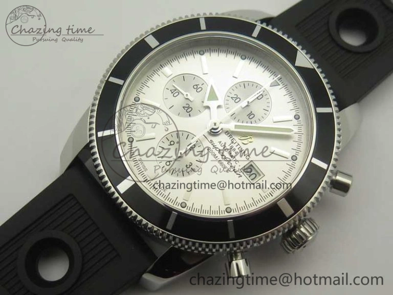 Superocean Heritage ii Chrono 46 SS OMF 1:1 Best Edition Black Bezel White Dial on Black Rubber Strap A7750