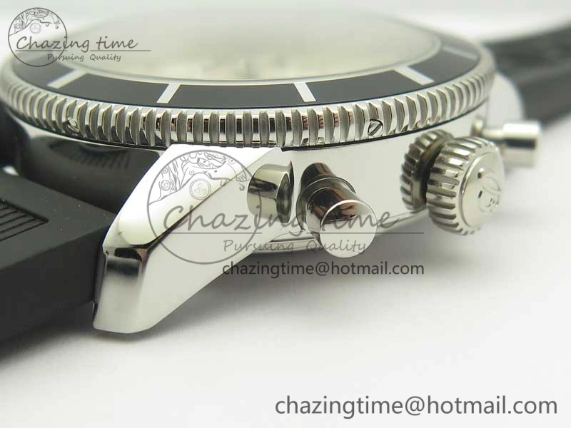 Superocean Heritage ii Chrono 46 SS OMF 1:1 Best Edition Black Bezel White Dial on Black Rubber Strap A7750