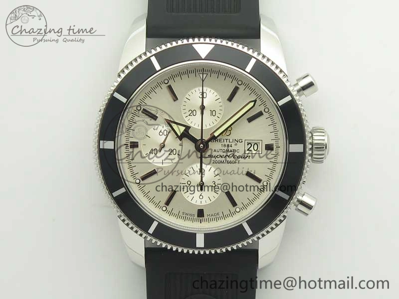 Superocean Heritage ii Chrono 46 SS OMF 1:1 Best Edition Black Bezel White Dial on Black Rubber Strap A7750