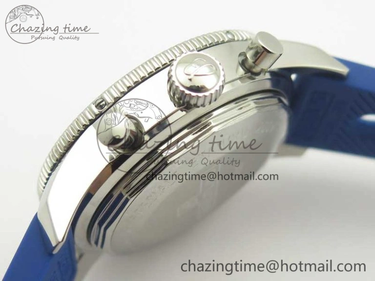Superocean Heritage ii Chrono 46 SS OMF 1:1 Best Edition Blue Bezel Blue Dial on Blue Rubber Strap A7750