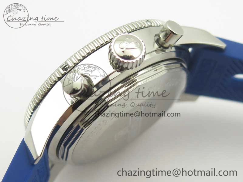 Superocean Heritage ii Chrono 46 SS OMF 1:1 Best Edition Blue Bezel Blue Dial on Blue Rubber Strap A7750