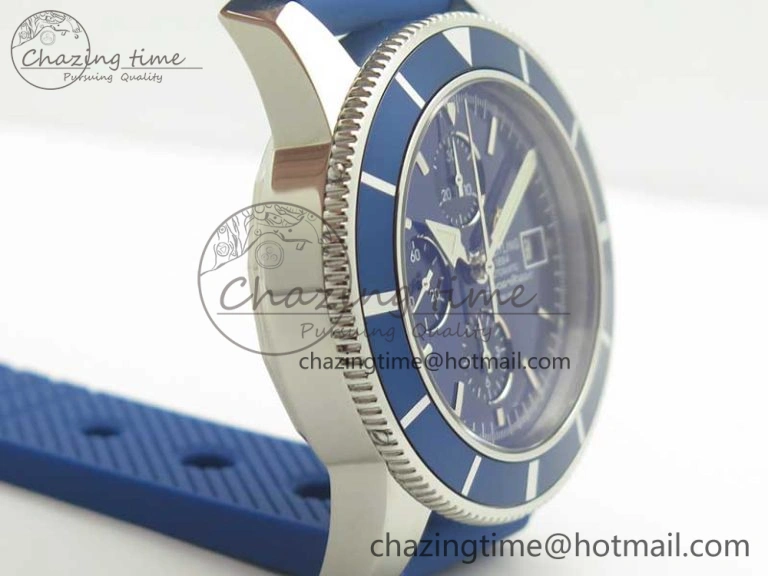 Superocean Heritage ii Chrono 46 SS OMF 1:1 Best Edition Blue Bezel Blue Dial on Blue Rubber Strap A7750