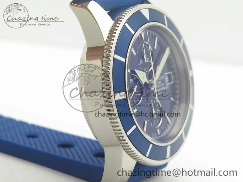 Superocean Heritage ii Chrono 46 SS OMF 1:1 Best Edition Blue Bezel Blue Dial on Blue Rubber Strap A7750
