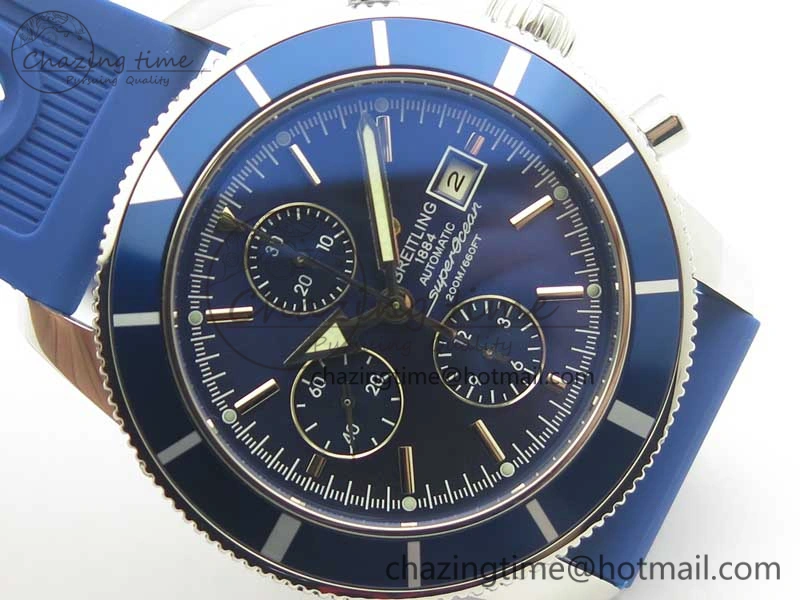 Superocean Heritage ii Chrono 46 SS OMF 1:1 Best Edition Blue Bezel Blue Dial on Blue Rubber Strap A7750