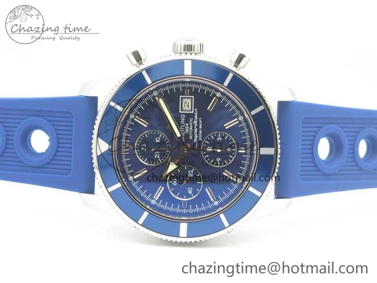 Superocean Heritage ii Chrono 46 SS OMF 1:1 Best Edition Blue Bezel Blue Dial on Blue Rubber Strap A7750