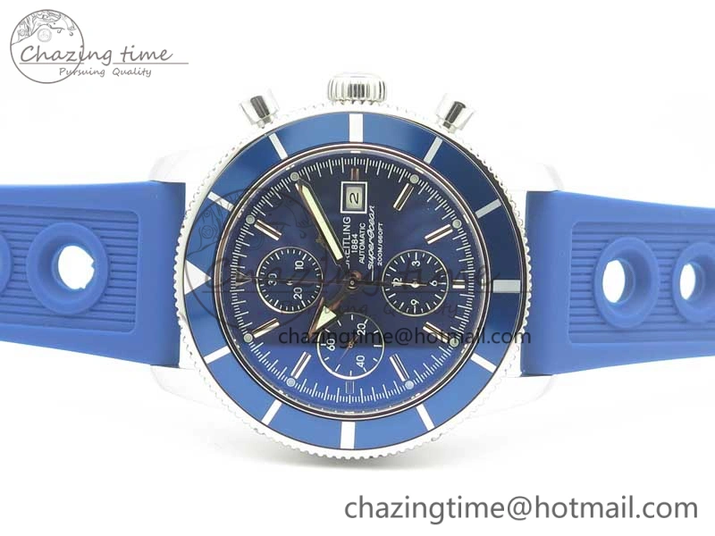 Superocean Heritage ii Chrono 46 SS OMF 1:1 Best Edition Blue Bezel Blue Dial on Blue Rubber Strap A7750